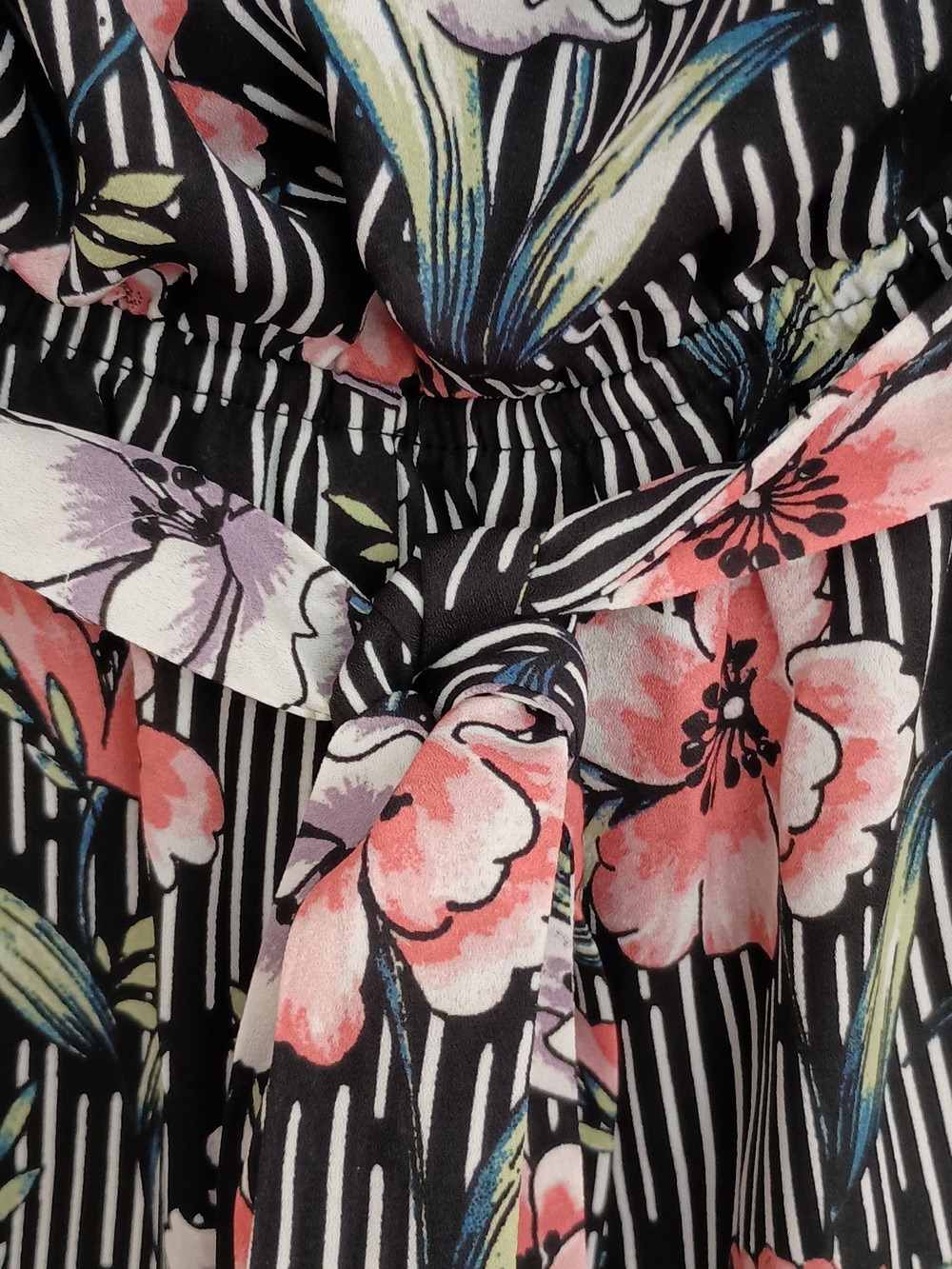 Lily Rose Black Floral Off-Shoulder One Piece Shorts Jumpsuit with Tie Waist - Picture 5 of 8
